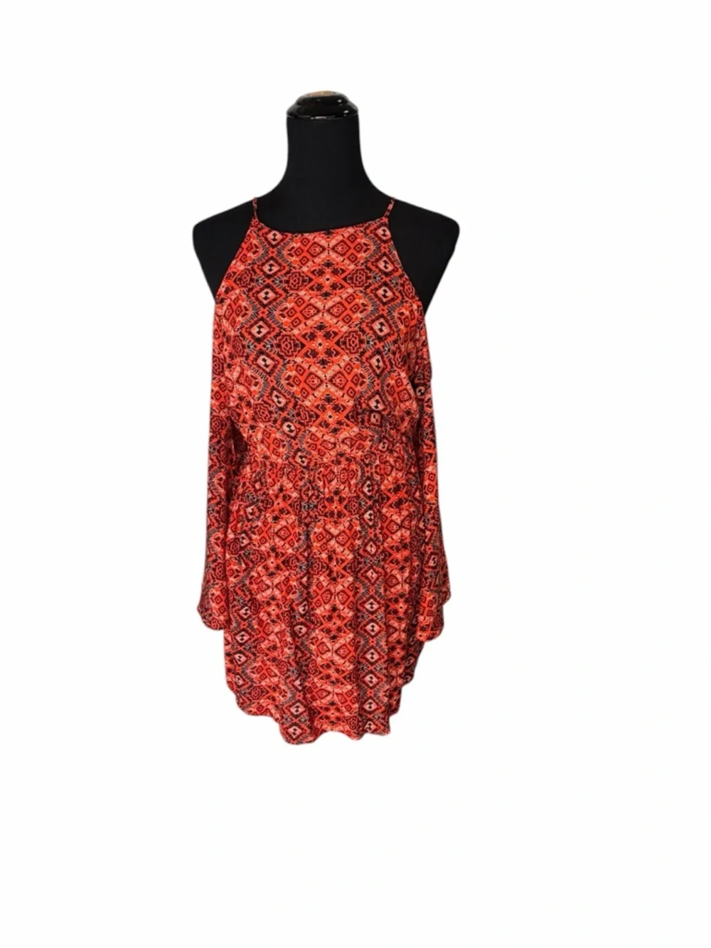 ABERCROMBIE & FITCH RED ORANGE GEOMETRIC COLD SHOULDER DRESS SIZE SMALL